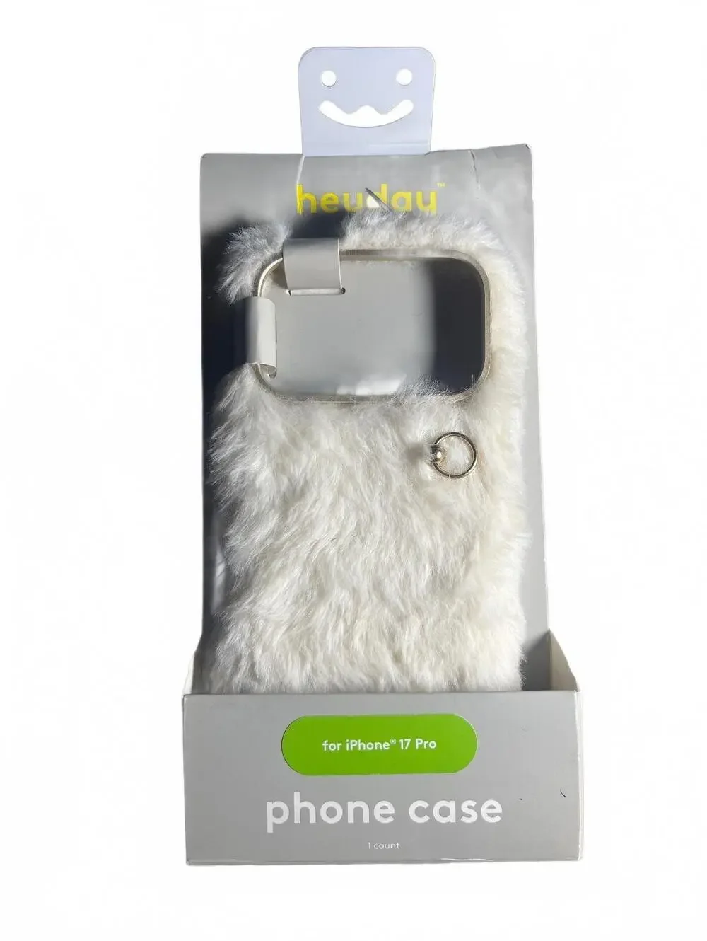 iPhone 17 Pro Phone Case Cream Faux Fur with Metal Ring Detail by heyday NEW